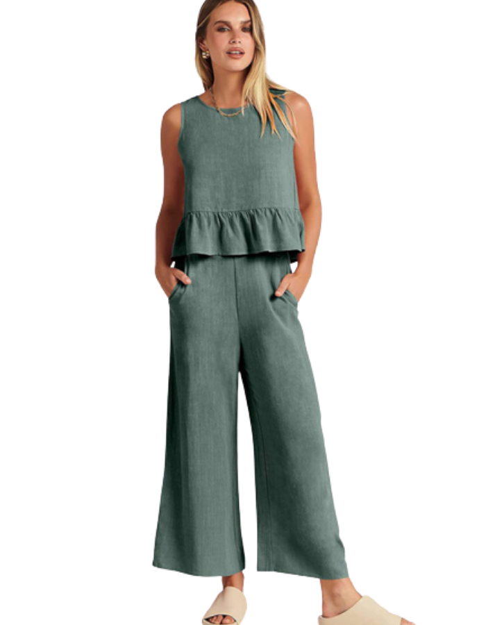 SHOPIQAT Ruffle Sleeveless Top With Matching Wide-leg Pants - Premium from shopiqat - Just $8.200! Shop now at shopiqat